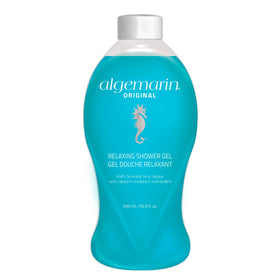 Algemarin Original Relaxing Shower Gel bottle on shelf for calming cleanse