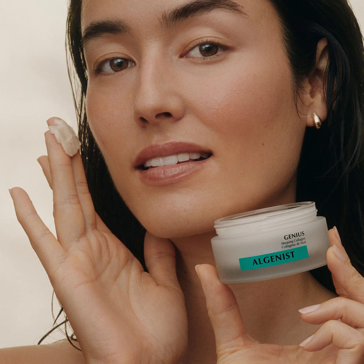 Algenist Ceramides and Collagen close-up emphasizes barrier-supporting ingredients for overnight comfort.