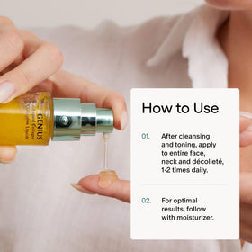 After-use dewy glow on skin with Algenist Genius Serum.