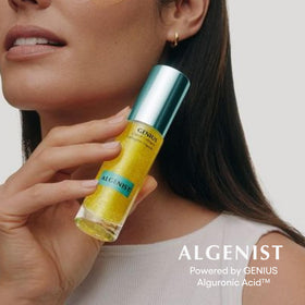 Algenist Genius Serum 2 oz bottle packaging shown for home use.