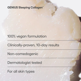 Algenist Genius Sleeping Collagen Night Cream jar open reveals luxurious overnight renewal.