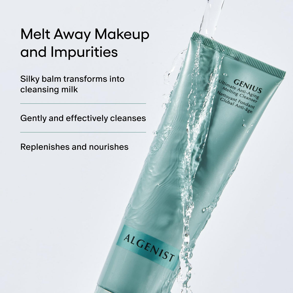 Close up of Algenist GENIUS Ultimate Cleanser oil texture for cleansing.
