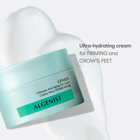 Algenist GENIUS Ultimate Eye Cream dispenser-action shows easy application and smoothing benefits