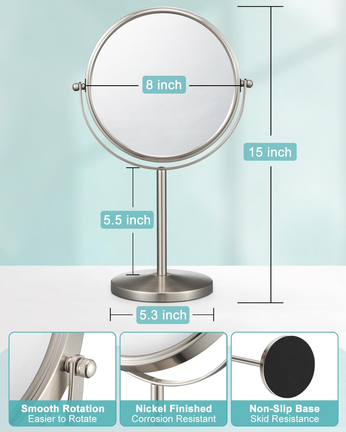 ALHAKIN 8-inch round magnifying mirror lets you view your whole face.