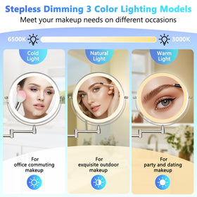 ALHAKIN LED makeup mirror with 3 color lights for adaptable, flattering illumination.