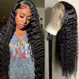 Ali Bling 13x6 deep wave wig closeup with natural hairline for seamless parting