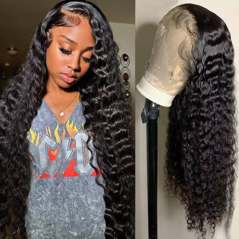 Ali Bling 13x6 deep wave wig closeup with natural hairline for seamless parting