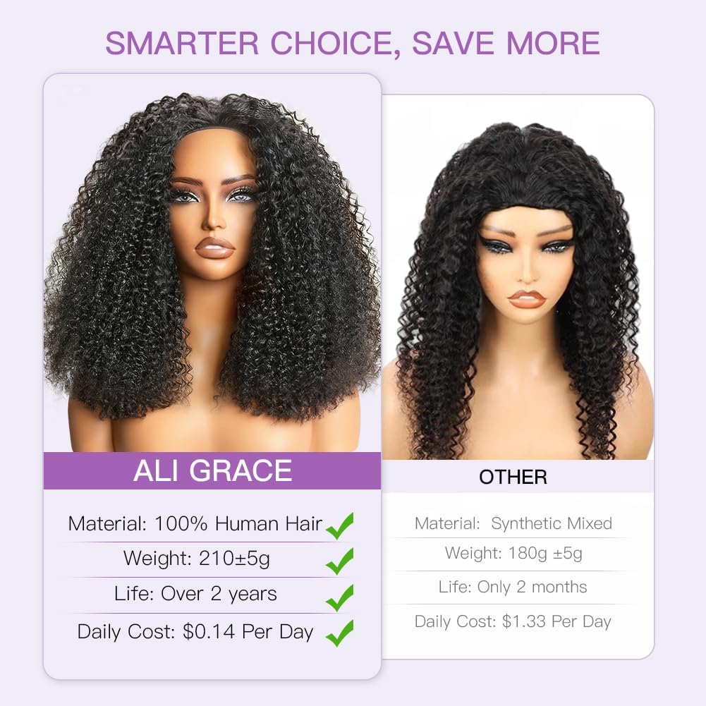 Ali Grace 3-in-1 curly half wig sewn onto braided base for versatile styling.