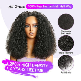 Ali Grace glueless half wig with headband cap 22.5 inch for secure wear.