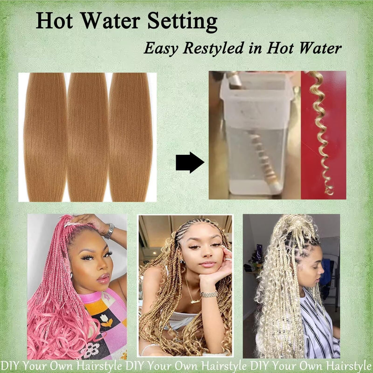 ALIABSION Rainbow Braiding Hair hot-water setting enables easy reshaping.