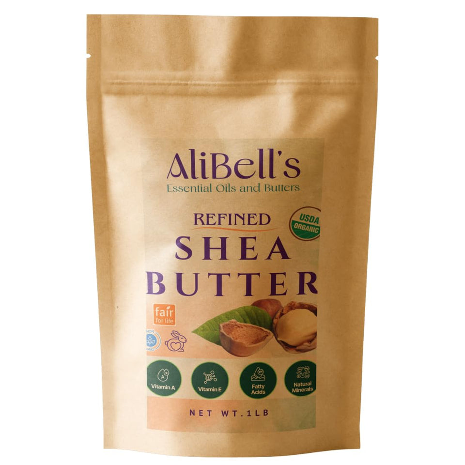 AliBell's refined unscented shea butter block for smooth, hydrated skin.