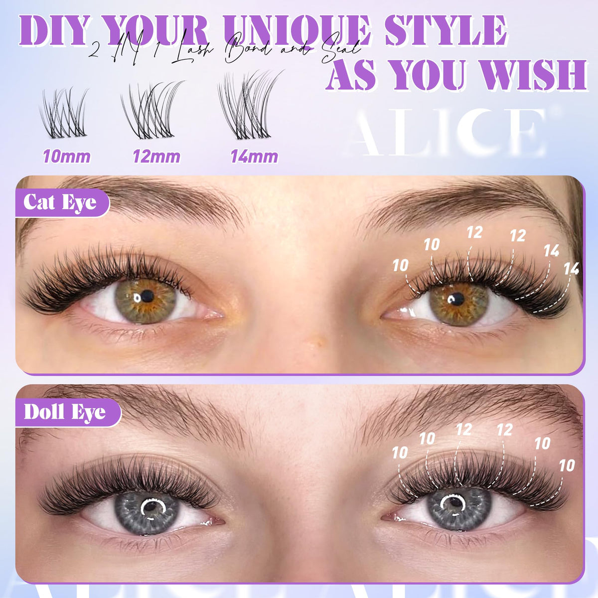 ALICE clear band lash clusters blend invisibly with lashes.