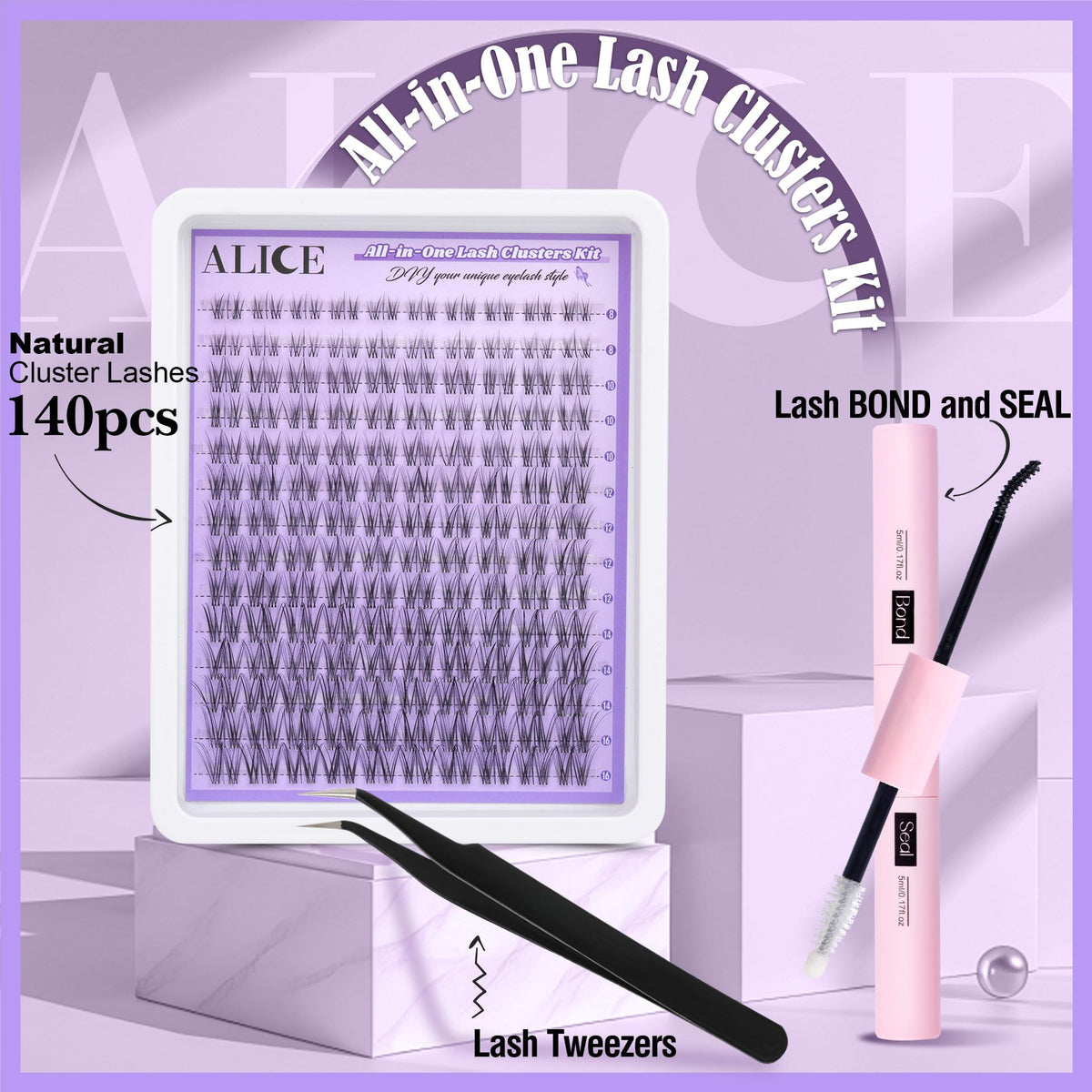 ALICE Cluster eyelash kit clear-band lashes for seamless, photo-friendly looks.