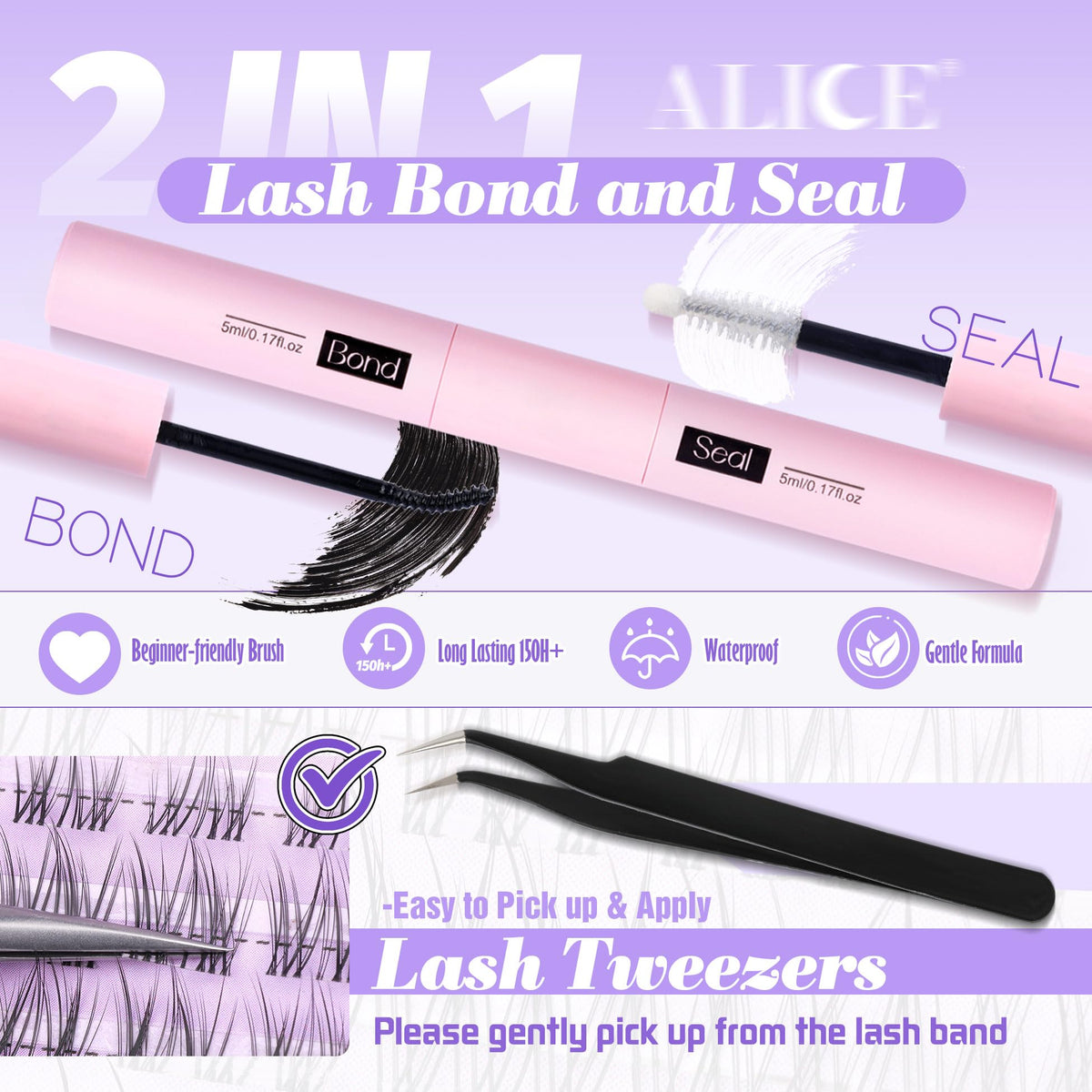 ALICE Cluster eyelash kit seal glue for protective wear and longevity.