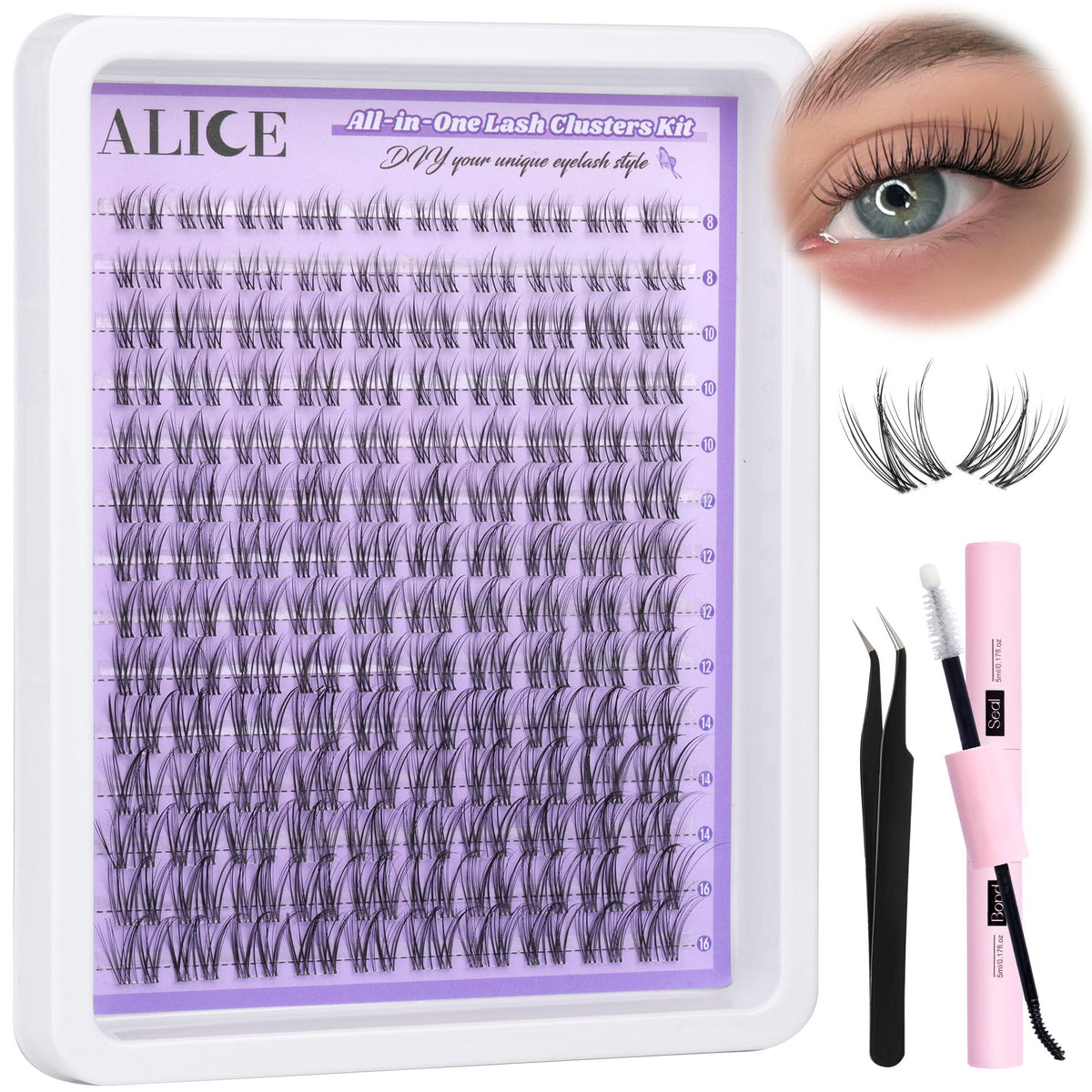 ALICE Cluster eyelash kit self-application at home with easy tools.