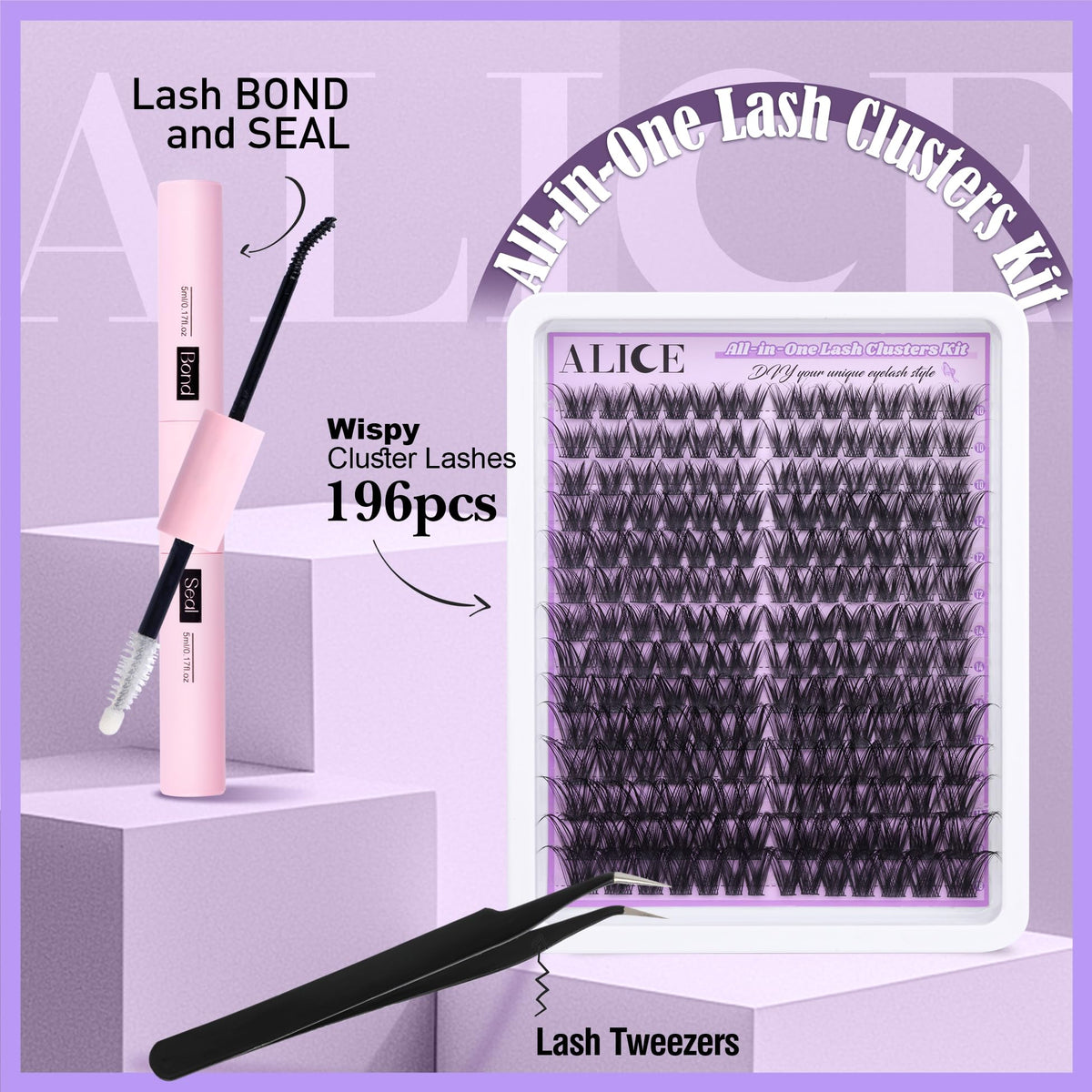 ALICE lash clusters range 10-18mm for versatile wispy to dramatic styles