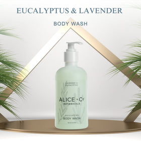 Alice + Co. Lavender & Eucalyptus foaming lather bottle for a refreshing morning routine.