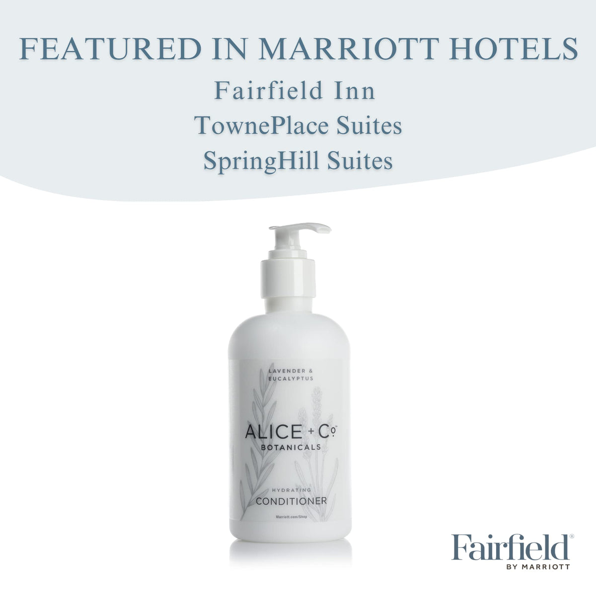 Alice + Co. hotel amenities display signals hotel-quality pampering.