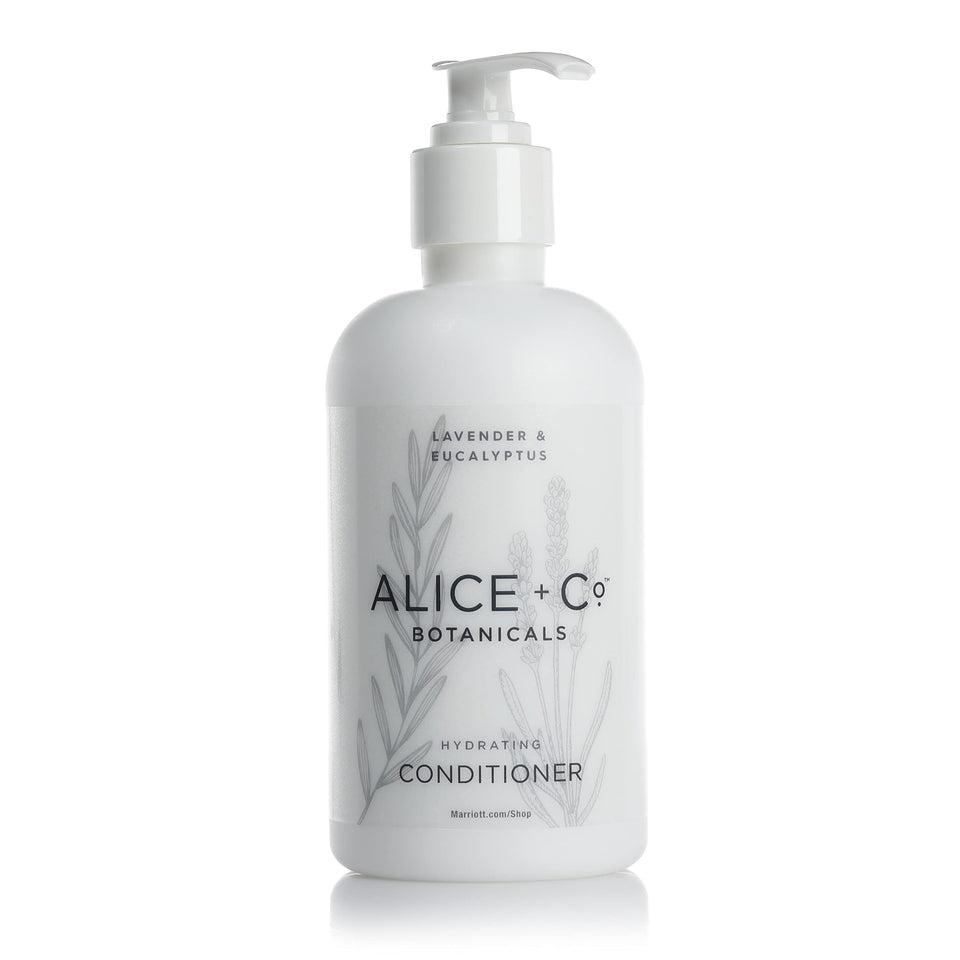 Alice + Co. lavender-eucalyptus conditioner bottle for hydrated, refreshed hair.