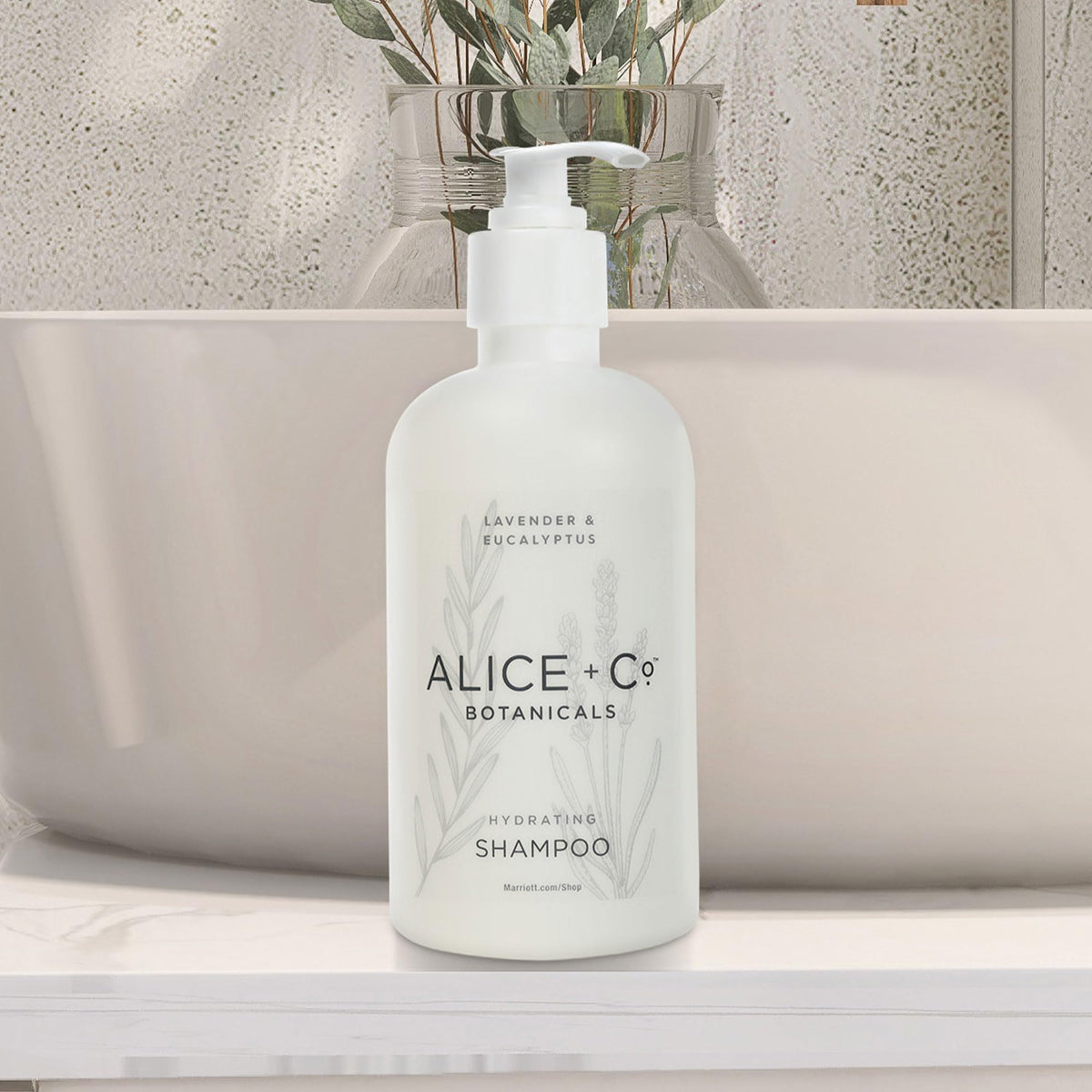 Alice + Co shampoo in-room display for Fairfield Marriott guests