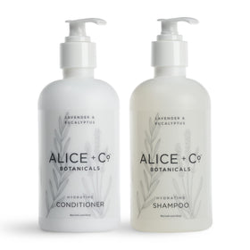 Alice + Co. Lavender shampoo bottle for a refreshing cleanse.