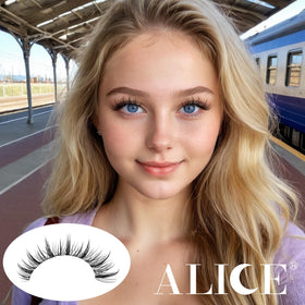 ALICE Fluffy wispy lashes highlight an open-eye effect in close-up shots.