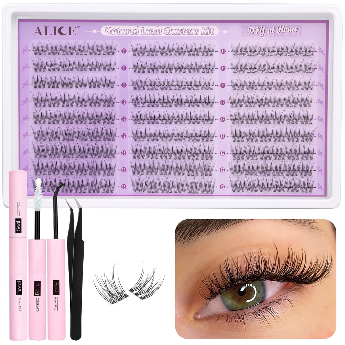 ALICE lash clusters kit with clear band closeup for a seamless blend.