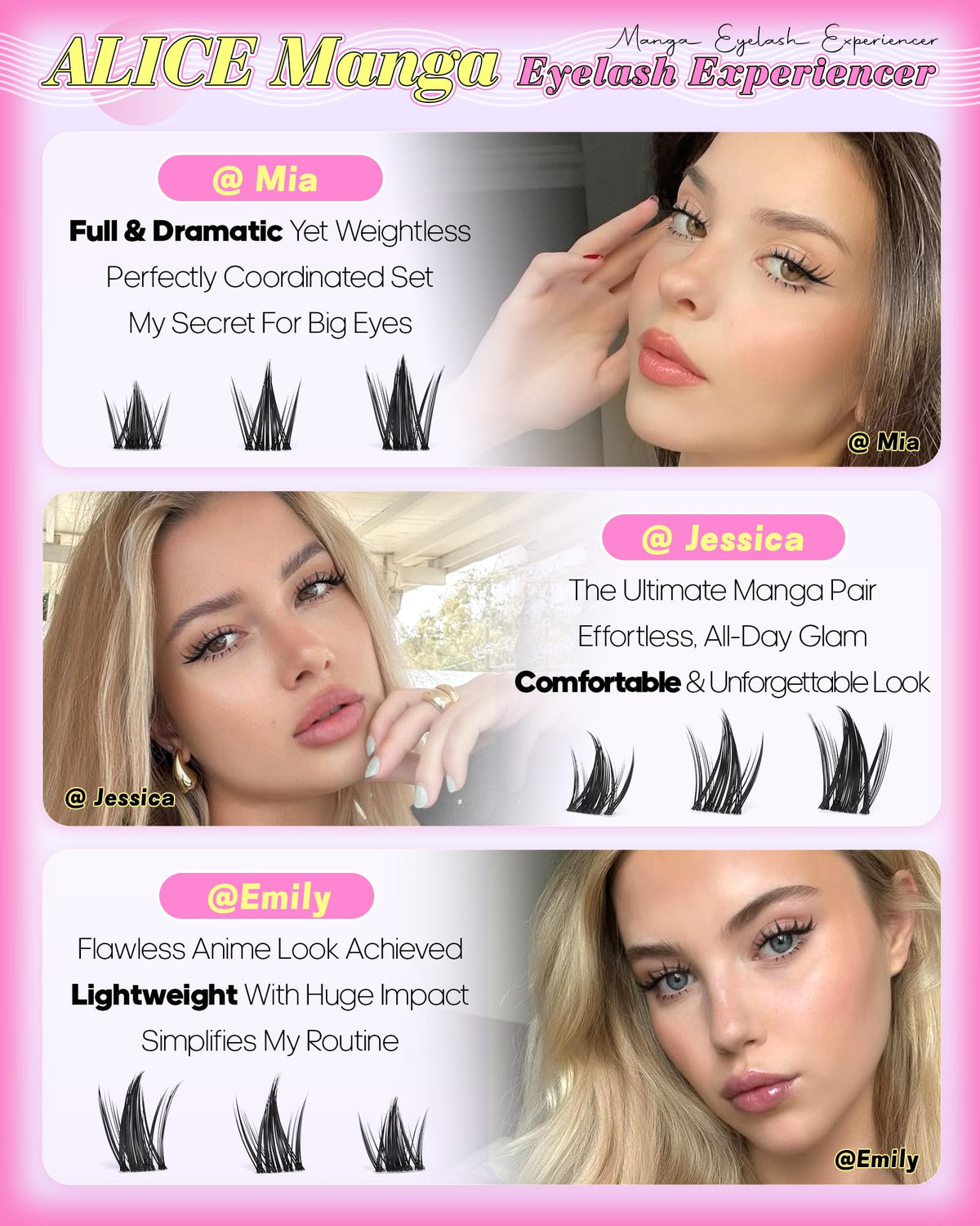 ALICE upper lashes 5-14mm wispy tips for wide eyed effect