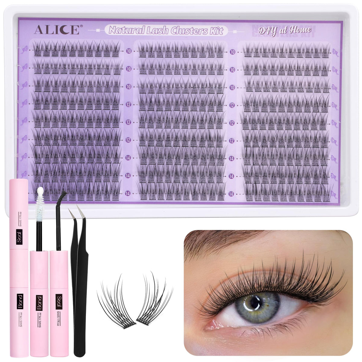 ALICE natural lash clusters 270pcs for easy at-home extensions.