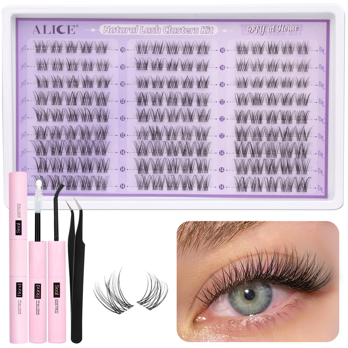 ALICE natural lash extension kit with clear band for seamless daily wear.