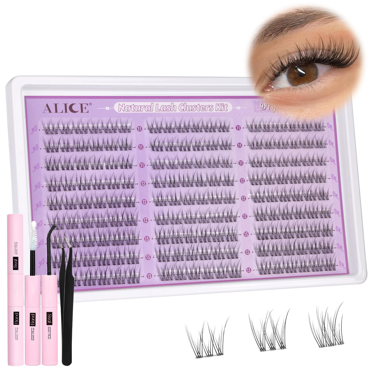 ALICE natural-looking clusters blend with real lashes for daily beauty.