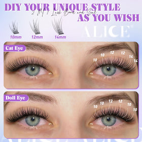 ALICE wispy-cluster lashes 10-14mm for a natural, fluttery look.