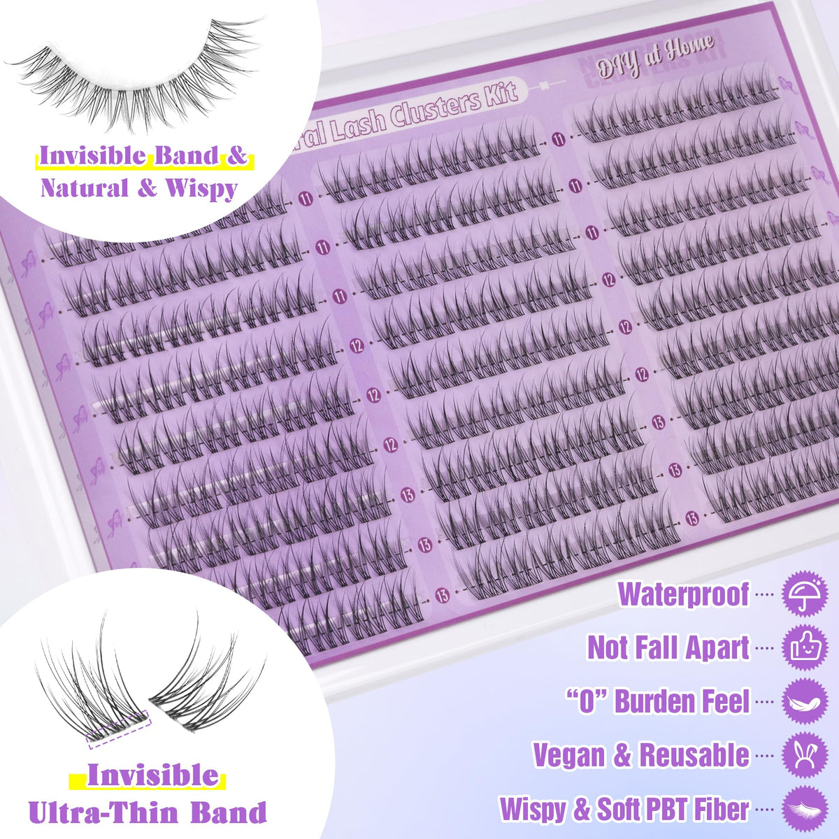 ALICE wispy lash clusters 11-13mm shown for natural flutter.