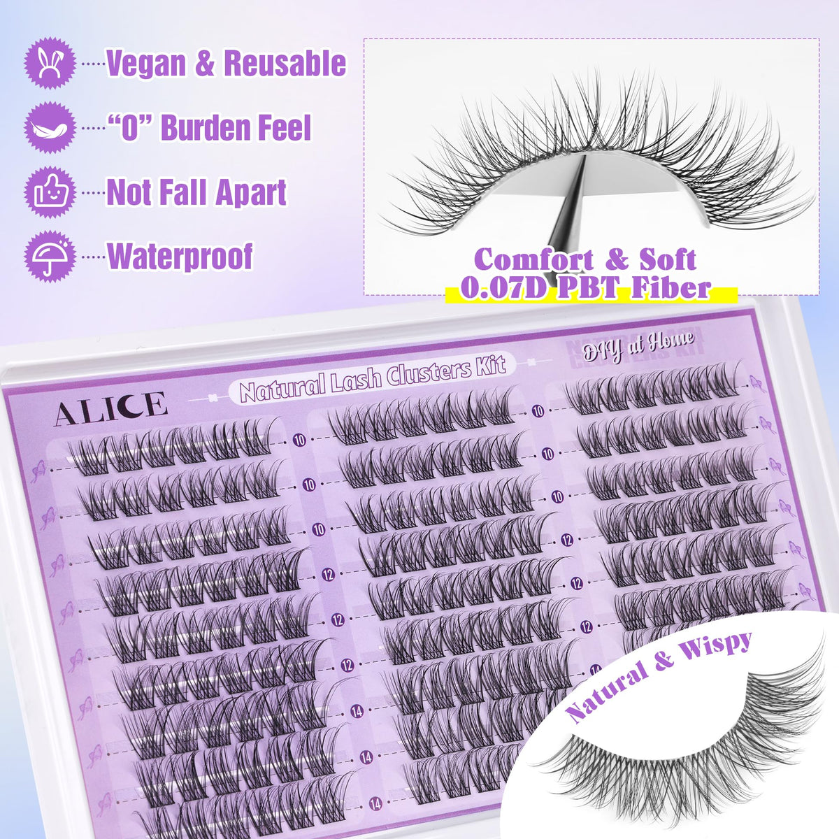ALICE Wispy Lash Clusters Kit assembled for salon-quality results at home.