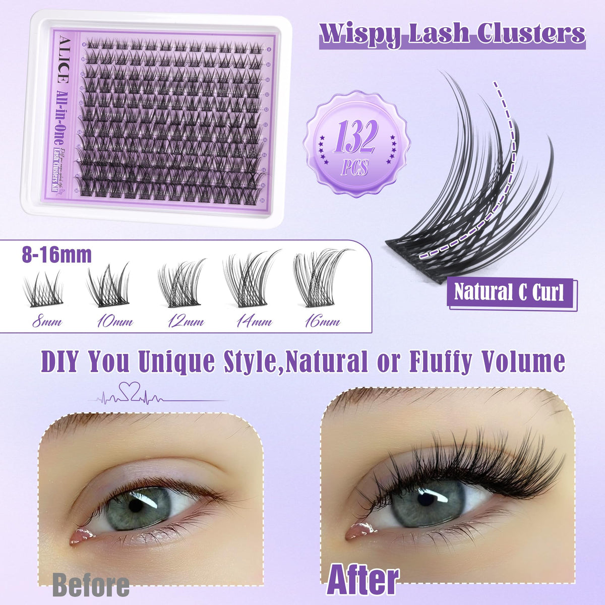ALICE Wispy Lash Clusters Kit lash bond and seal for secure adhesion.