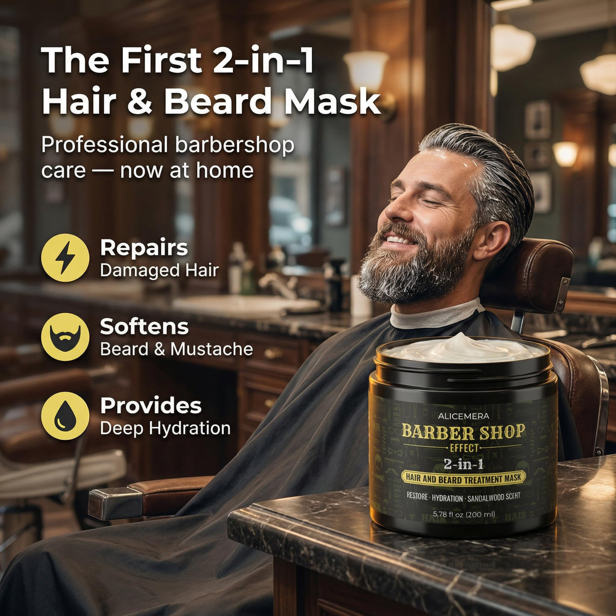 Alicemera hair-mask-beard-softener application, creamy texture conditioning through root-to-tip coverage