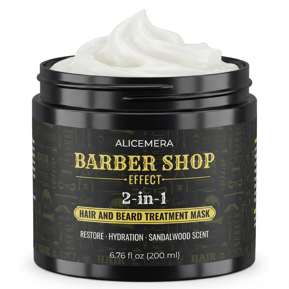 Alicemera Deep Conditioner bottle pouring, smoothing beard and hair for easier manageability
