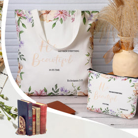 Aliceset Bible verse tote bags in colorful designs, spacious for groceries and church items.
