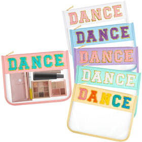 AliceSet Dance chenille patches on a clear cosmetic bag for elegant travel organization.