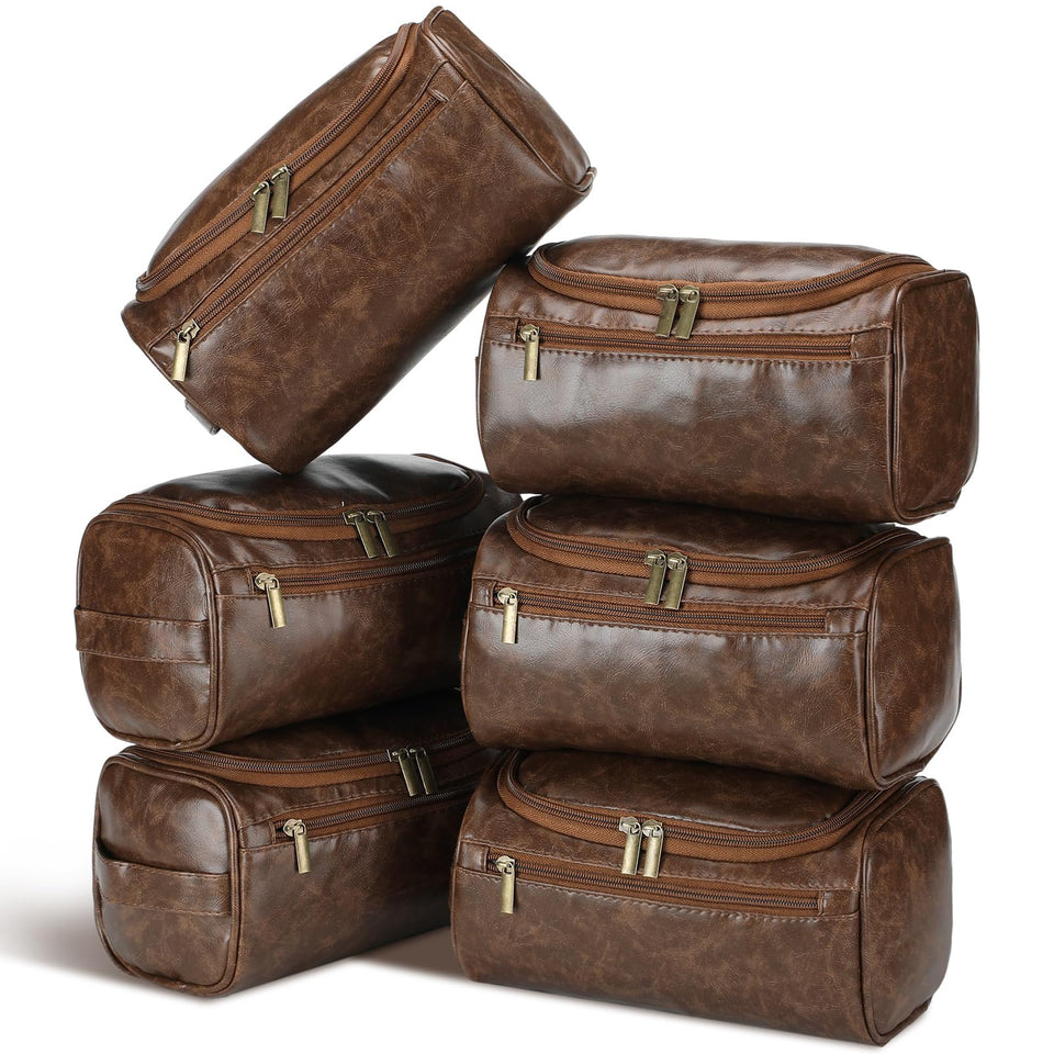 AliceSet groomsmen leather toiletry bag set of 6, organized travel companions.
