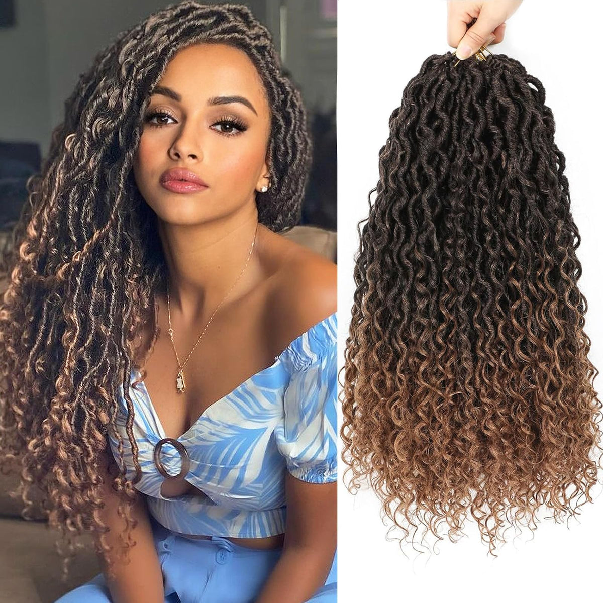 Alicoco Goddess Locs 14in pack8: pre-looped crochet hair for easy installation.