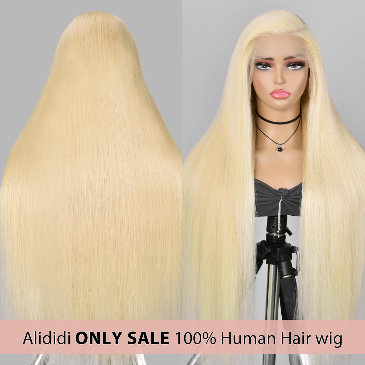 Alididi blonde human hair wig, 28 inch length, silky straight for versatile styling