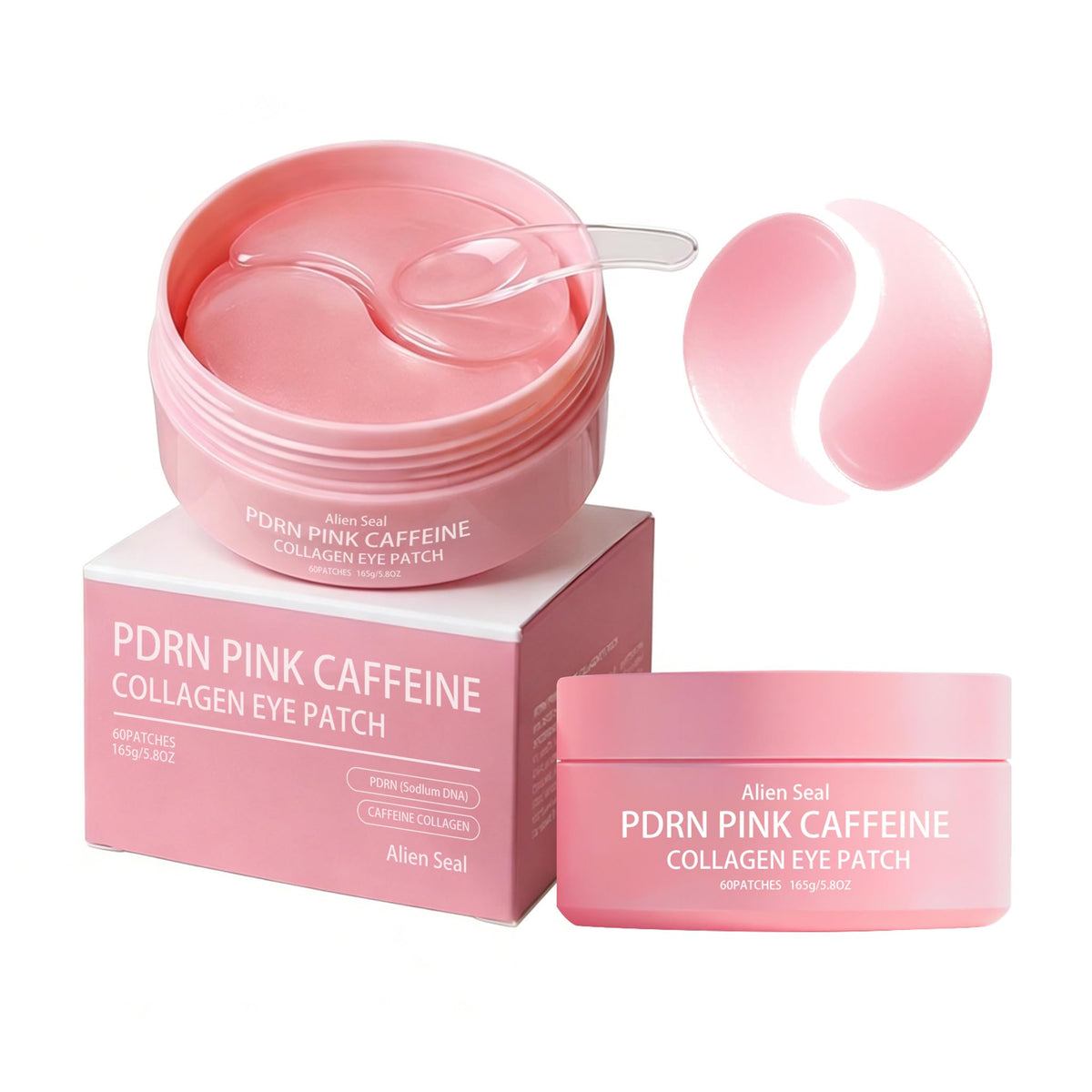 Alien Seal PDRN Pink Caffeine Eye Patch package close-up for night care benefits.