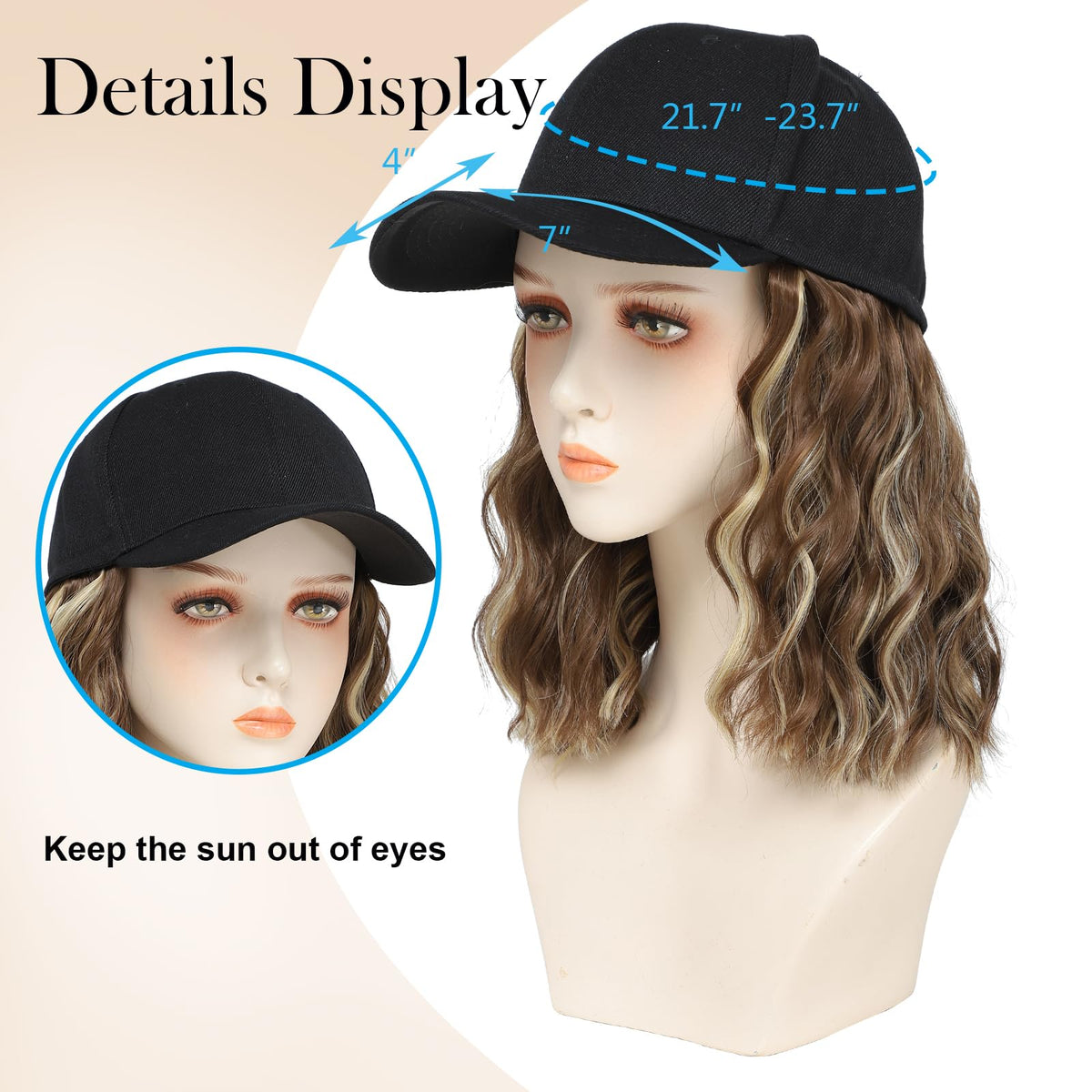 AliRobam baseball cap wig with adjustable strap for quick, comfortable fit.