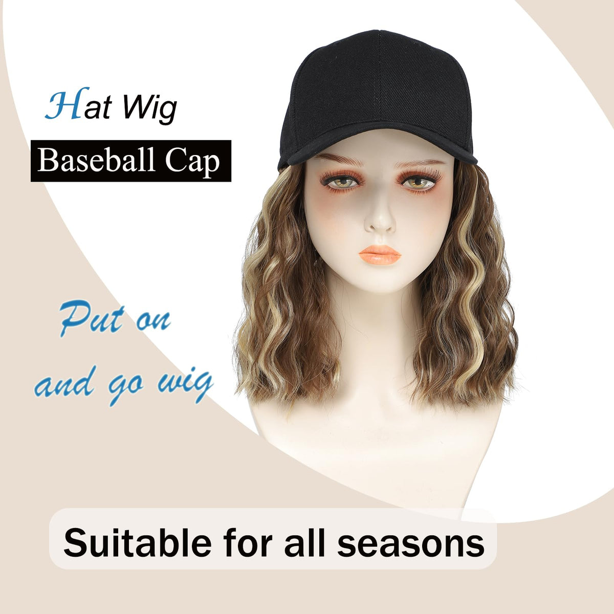 AliRobam wig hat featuring breathable cap material for outdoor comfort.
