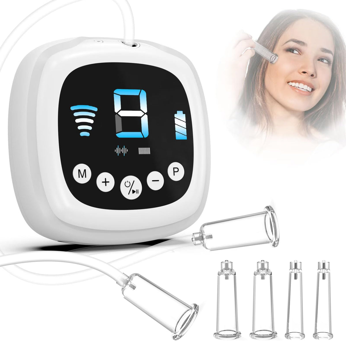 Alitake electric facial cupping set in use with dual cups for precise contouring