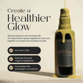 Alitura Gold Serum applied to skin delivering a healthy glow.