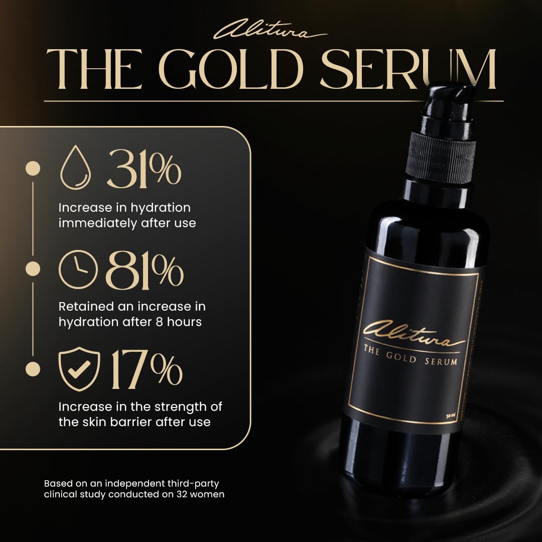 Alitura Gold Serum label close-up showing premium branding.