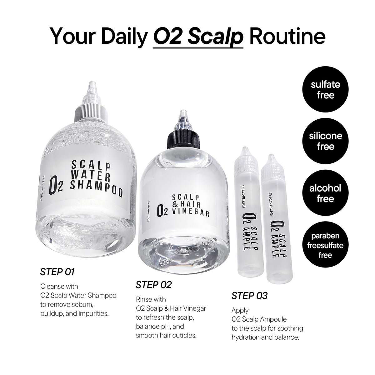 ALIVE:LAB ALIVELAB O2 Scalp Water packaging clean design suggests daily scalp support.