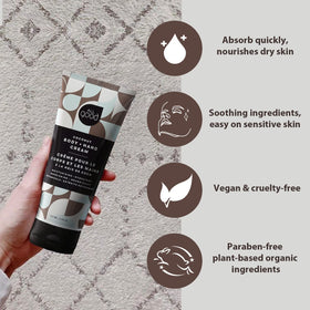 All Good Body Lotion Coconut hands applying on forearm for smooth skin.